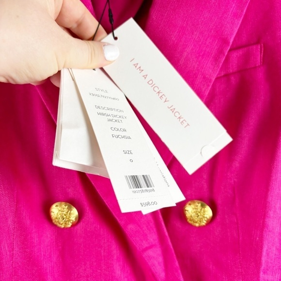 Veronica Beard Hirsh Dickey Linen Blend Double Breasted Blazer Jacket Pink 0 - Picture 5 of 8